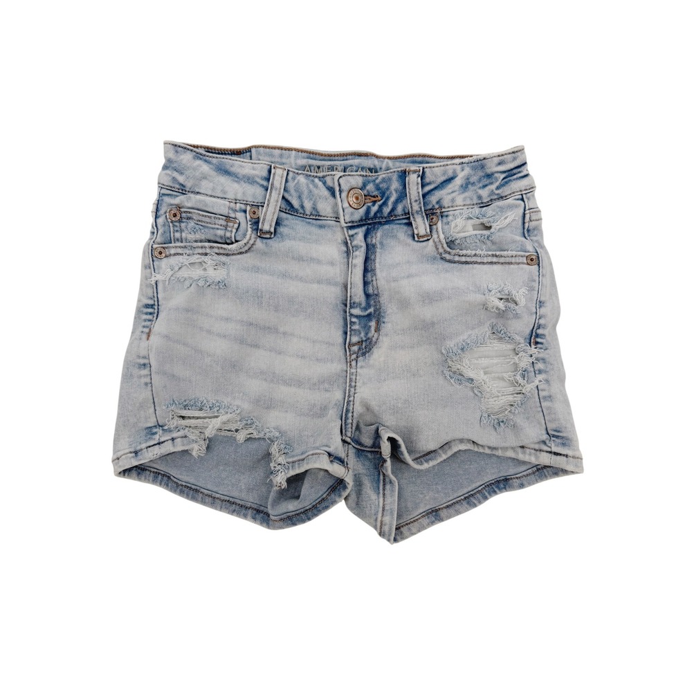 American Eagle Denim Shorts Womens 0 Light Blue Excellent Distressed Stretch